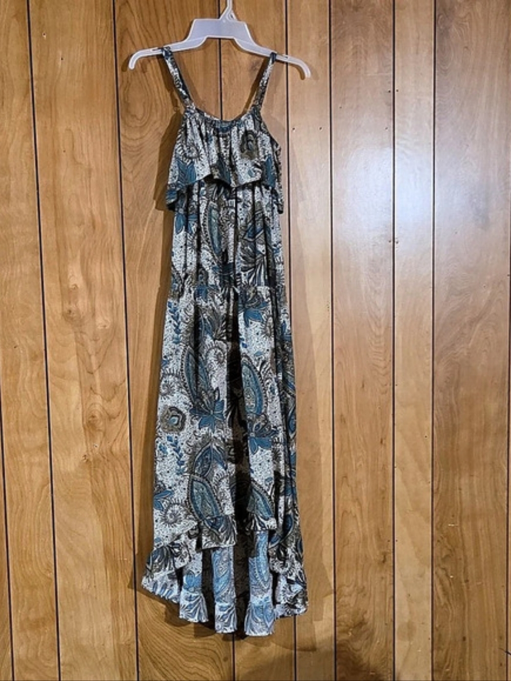 Lilly Off Shoulder Dress Paisley Maxi Dress in Blue & Brown Size Large-XL